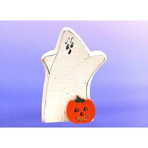 Modern Farmhouse Primitive Halloween wooden Ghost with Wood Pumpkin